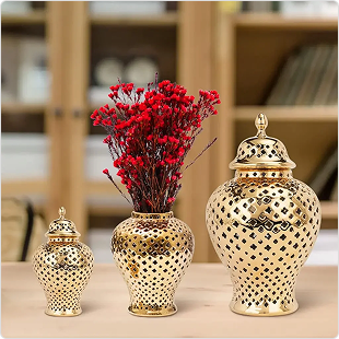 Pierced Gold Ginger Jar